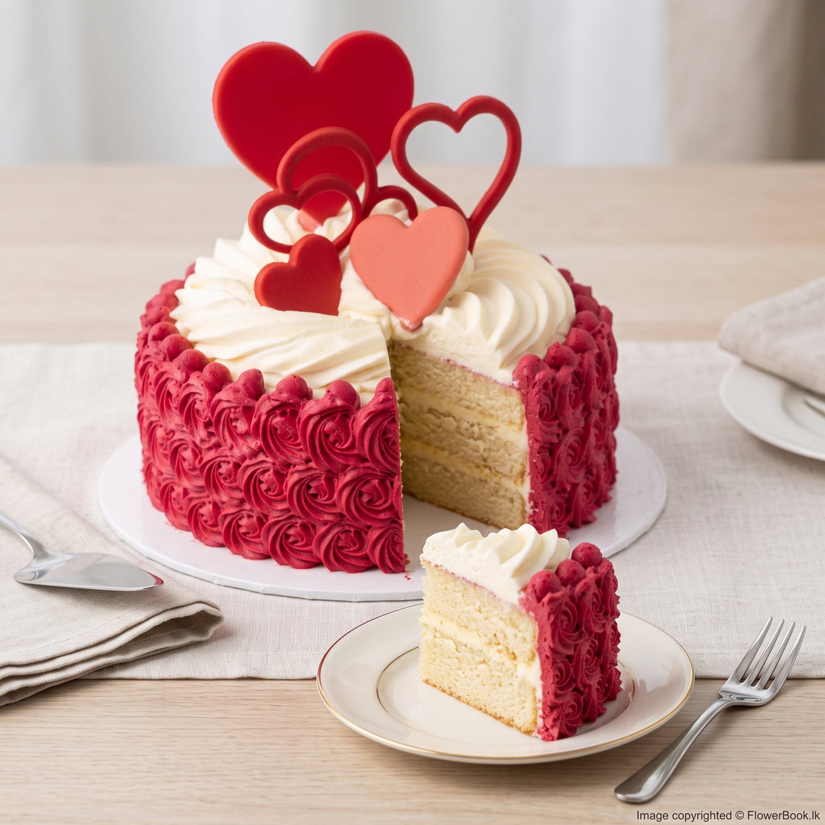 Crimson Rosette Heart Cake